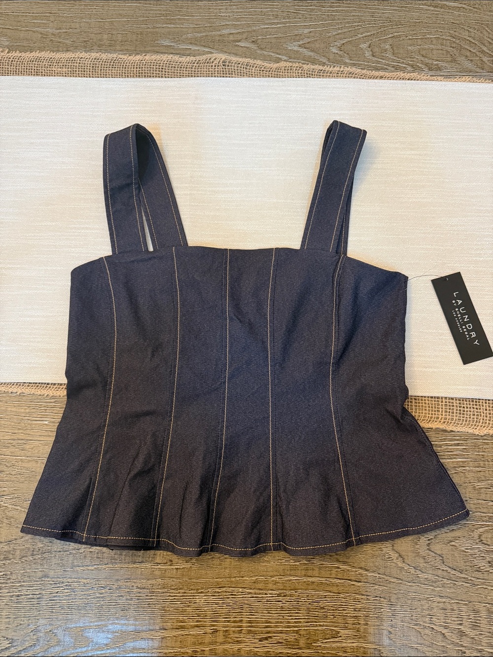 Laundry By Shelli Segal Dark Navy Denim Peplum Cami